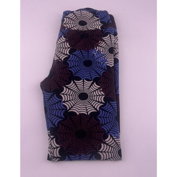 Lularoe Leggings Womens One Size Large Black Purple Blue Halloween Spiders - Picture 2 of 7